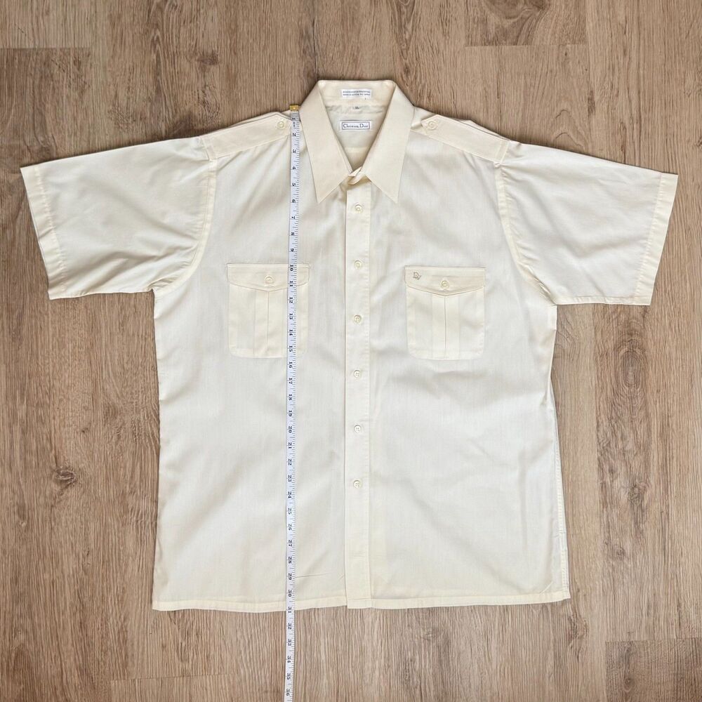 Vintage 80s Christian Dior Short Sleeve Button Shirt Cream XL Made in Korea - Picture 5 of 5